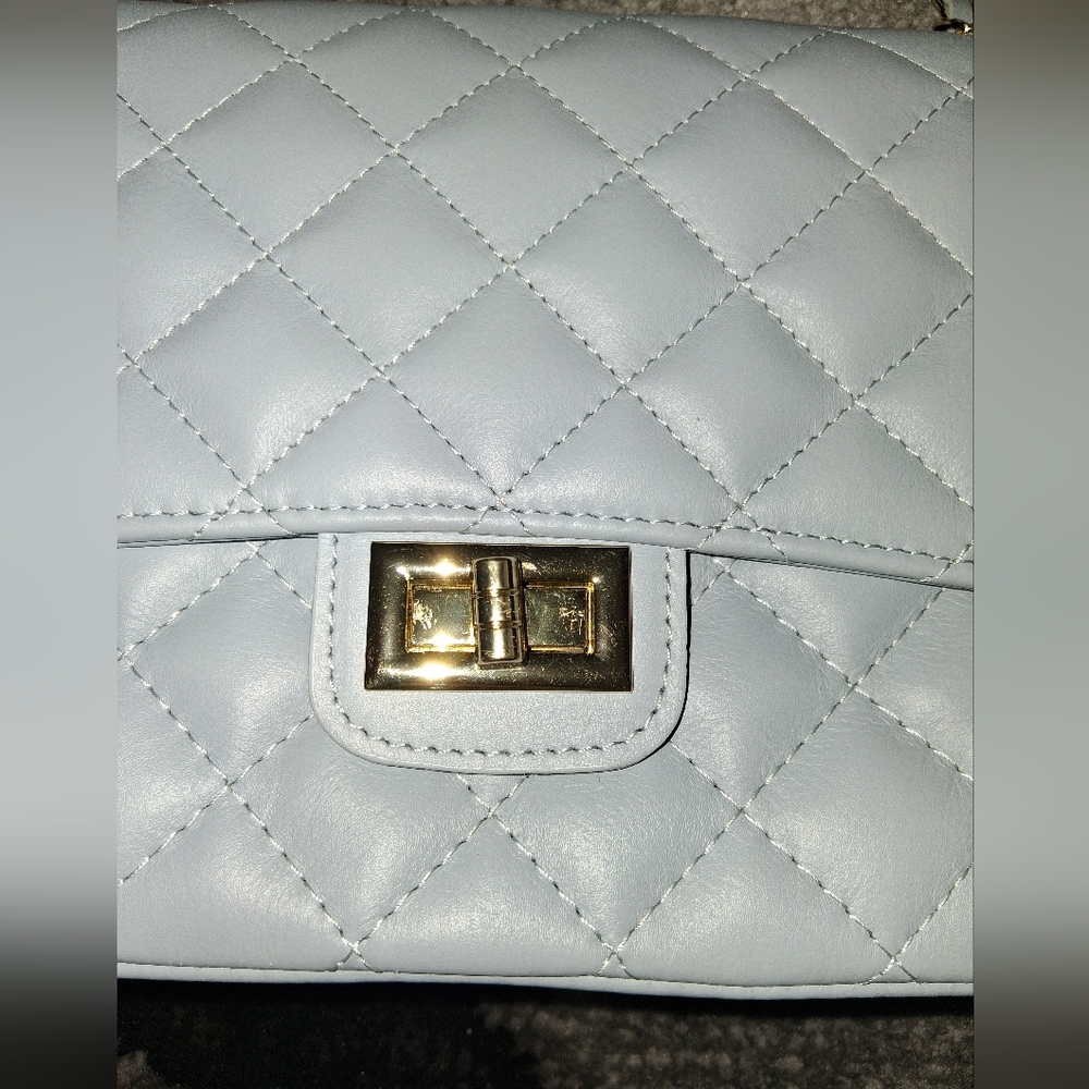 Quilted Light Blue Chain Shoulder Bag - Picture 6 of 16